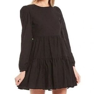 Gianni Bini Swiss dot babydoll mini dress Sz M Tier skirt long sleeves